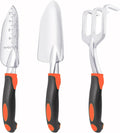 3-Piece Gardening Hand Tool Set with Shovel, Transplant Trowel & Rake, Aluminum Alloy, Orange