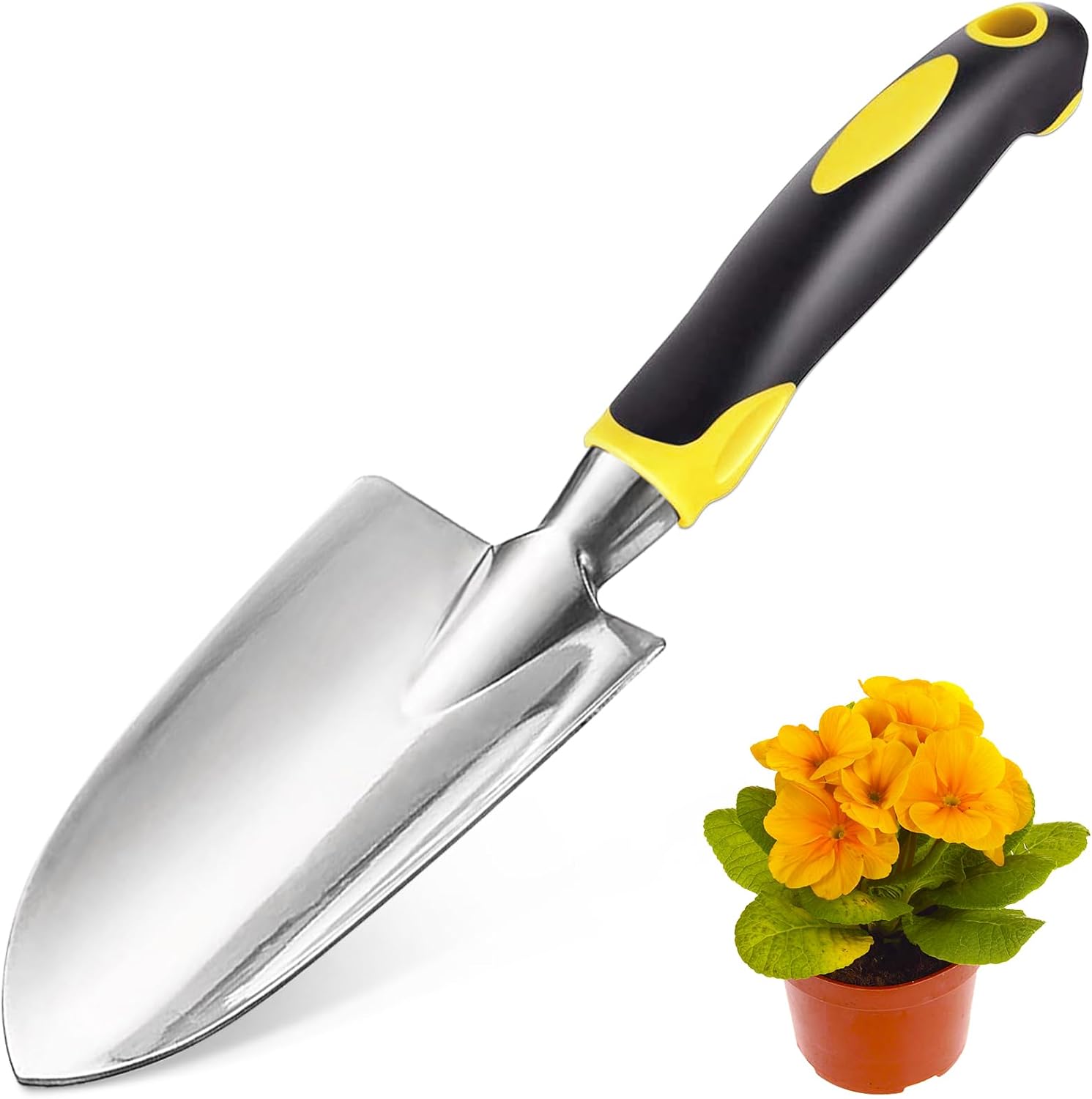 Heavy Duty Stainless Steel Trowel with Soft Rubberized Non-Slip Ergonomic Handle for Weeding