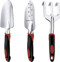 3-Piece Red Gardening Set with Ergonomic Handles, Including Trowel, Transplanter & Rake