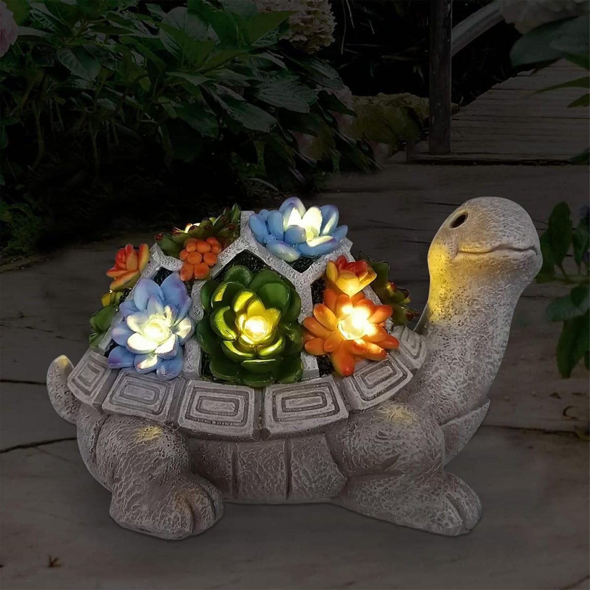 Turtle-Shaped Solar Garden Statue with LED Lights and Gift Box