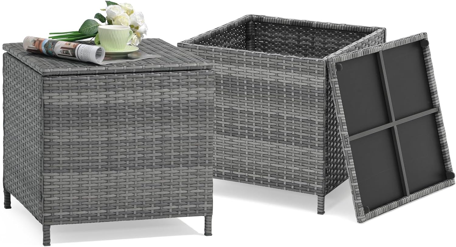 15-Gallon Wicker Storage Side Table with Iron Frame