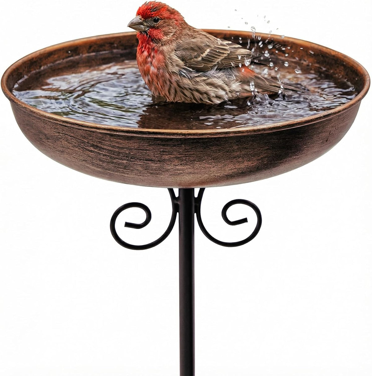 Metal Bird Bath with 10-Inch Bowl and Rust-Resistant Coating