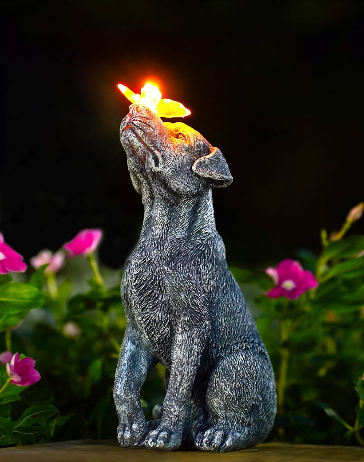 Solar-Powered Dog Garden Statue with Built-In Night Lights