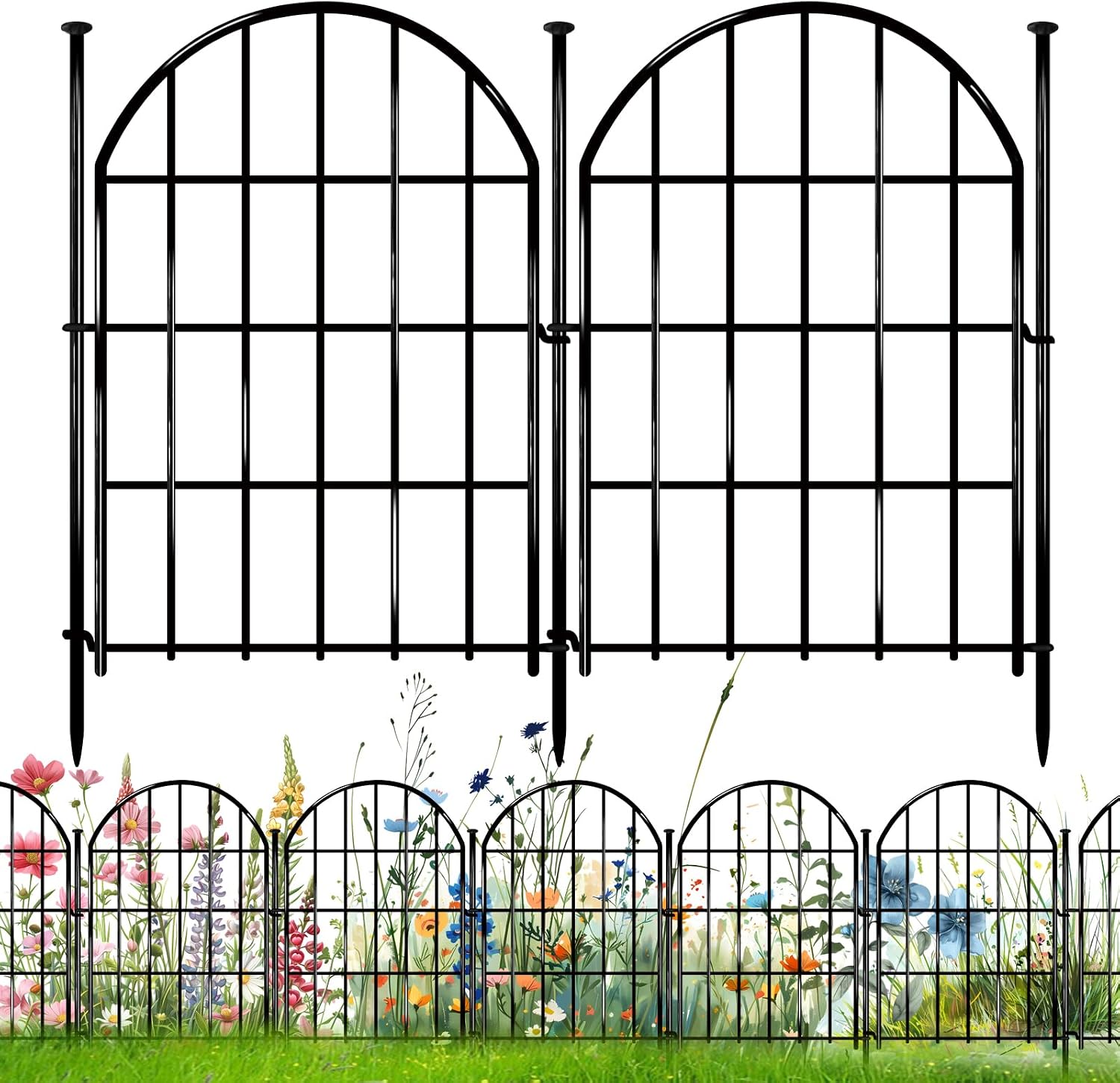 Arched Decorative Garden Fence with Metal Stakes
