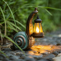 Solar-Powered Snail Resin Figurine with Lantern Light