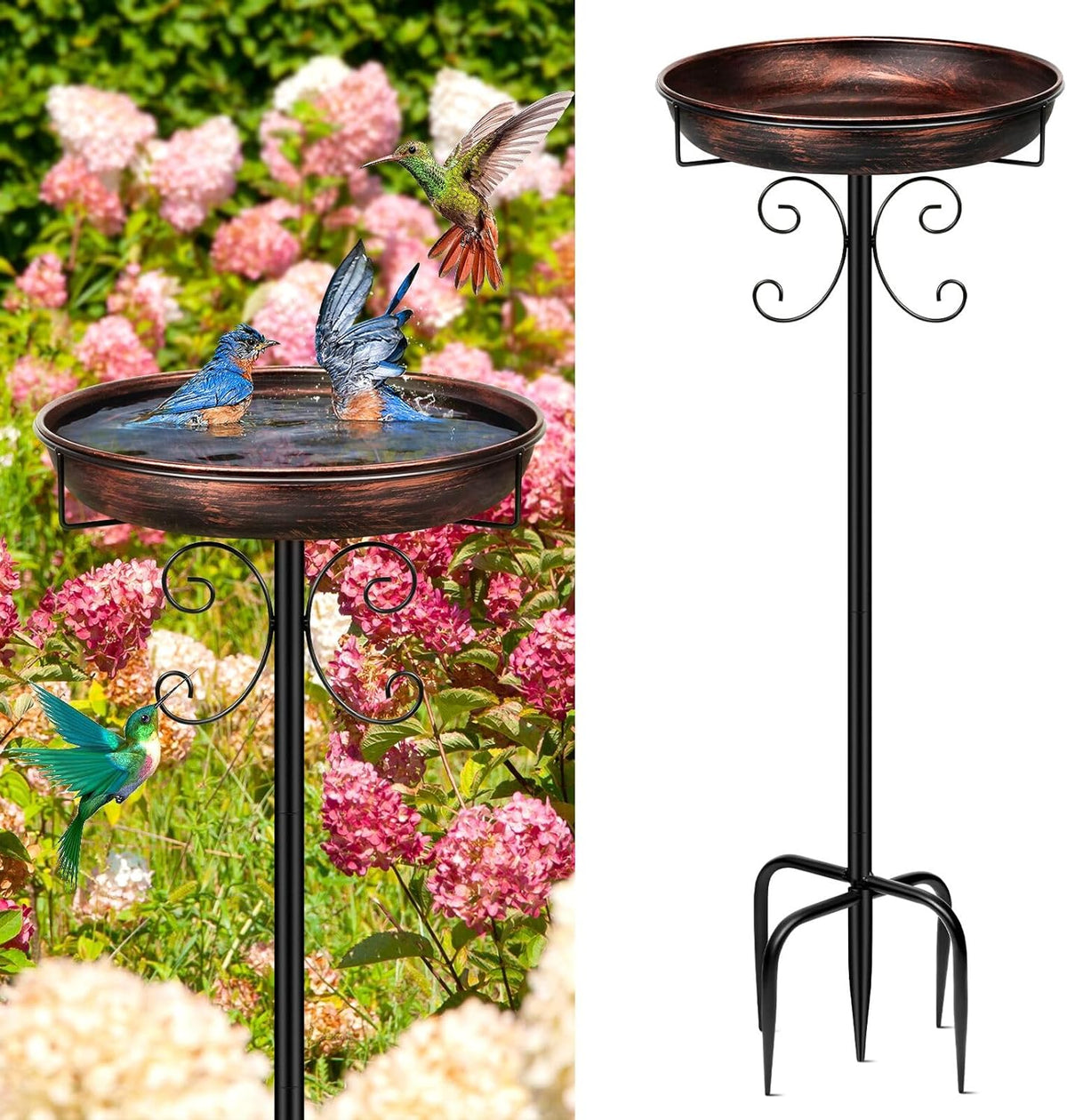 Large Metal Bird Bath with 5-Pronged Stable Base and Detachable Bowl