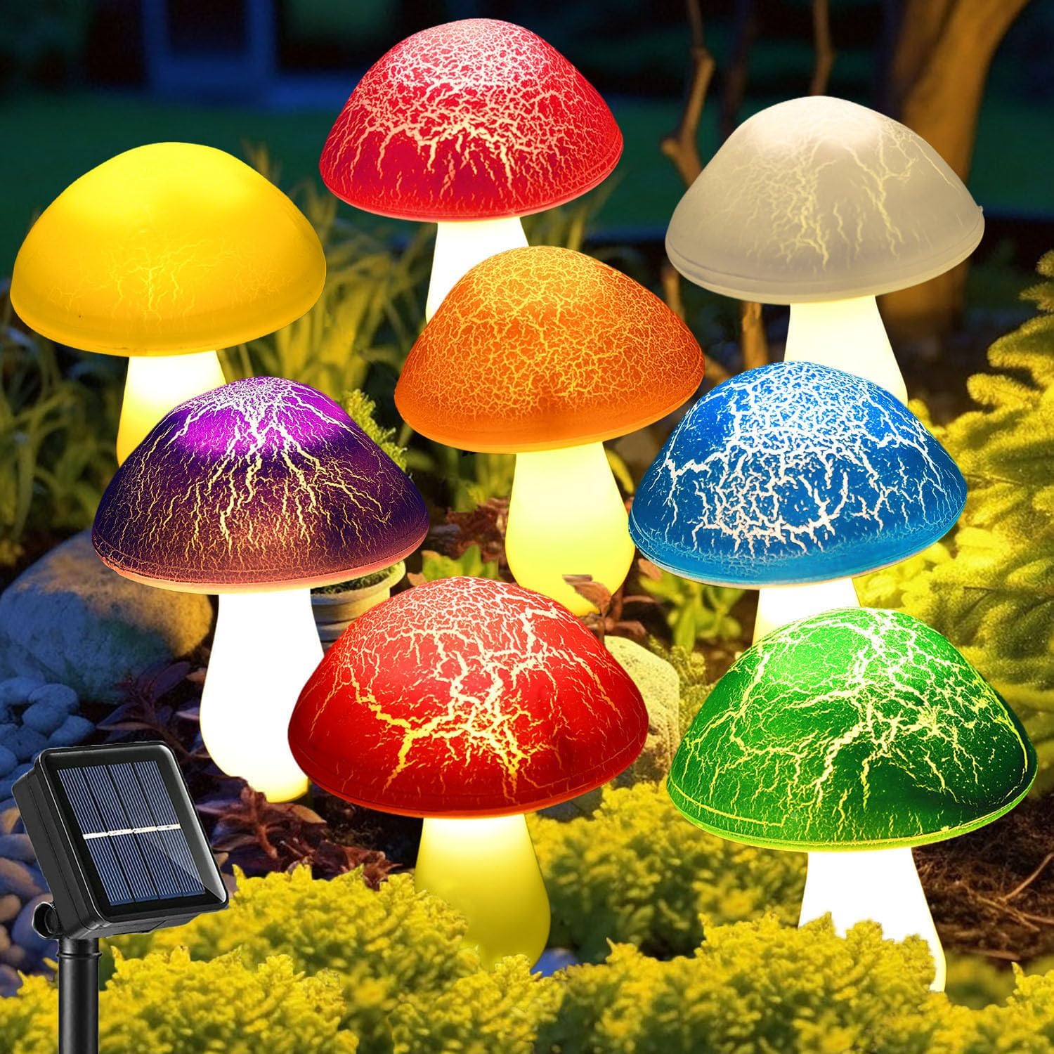 Solar Mushroom String Lights with 8 Crack-Design Colorful LEDs